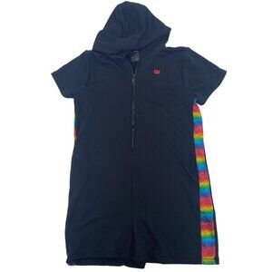 TomboyX Women's Size Large Metallic Rainbow Anytime Romper Pockets Hood Black